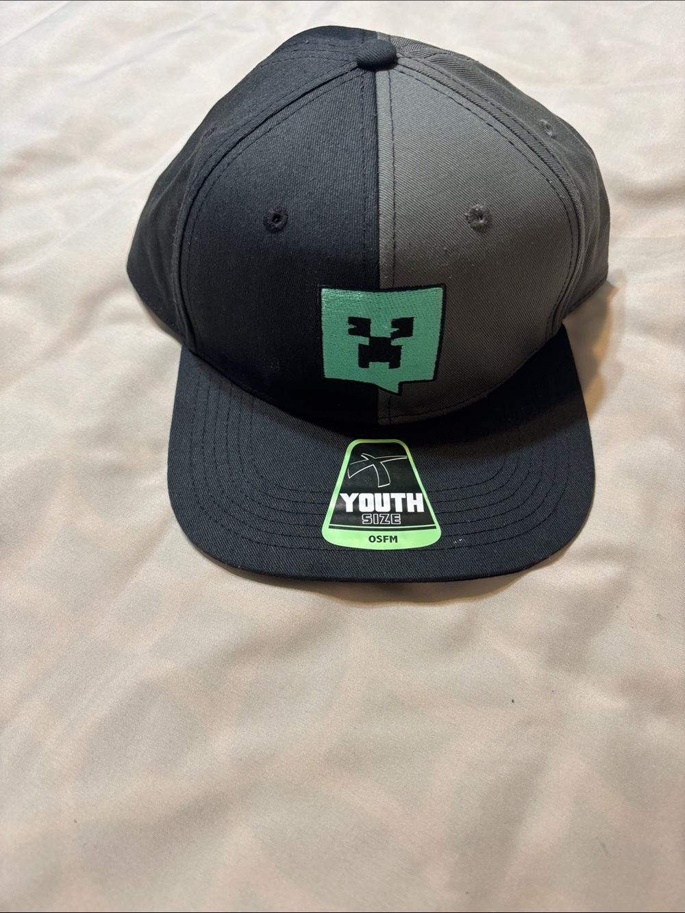 Minecraft Youth Snapback Hat - Black & Gray with Green Creeper Patch